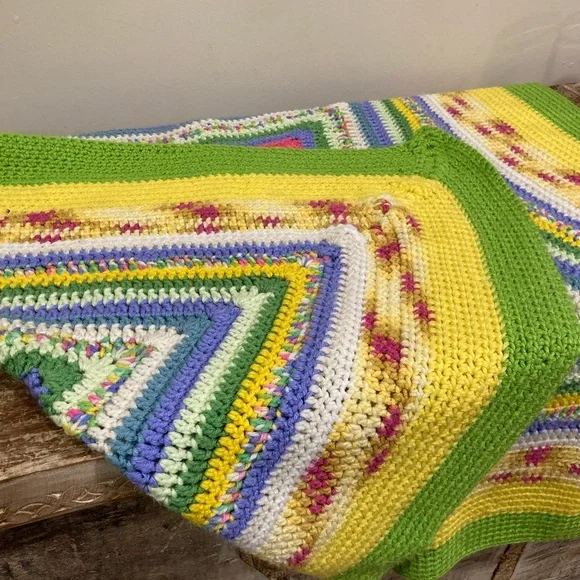 Small Handmade Crochet Blanket 45” x 47” Multicolor - Picture 11 of 16